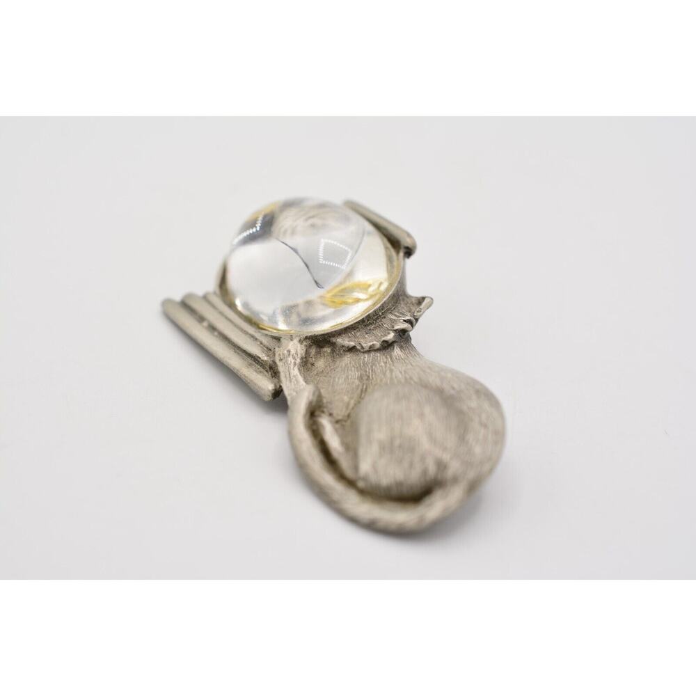 JJ Vintage Pin Brooch Cat Fish Bowl Lucite Resin Pewter Signed 1980s Rare BinAJ - Picture 5 of 12